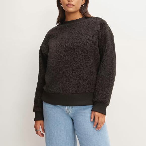 Everlane the ReNew Teddy Fleece Oversized Crew Sweatshirt in black Size S - Picture 1 of 10